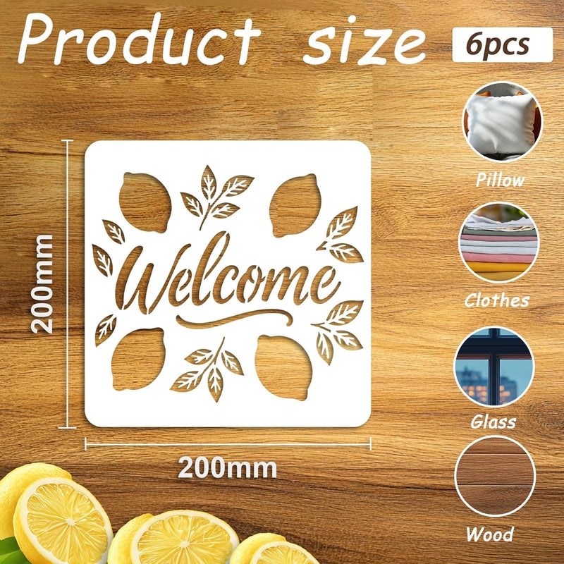 beinkmake 6Pcs Fruit Lemon Stencil Summer PET Painting Templates Inlay Border Stencils for Furniture Welcome Sign Reusable DIY Craft for Wall Wood Fabric Canvas Paper Home Decor 7.87inch - Image 2